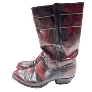 El Dorado Cowboy Boots Men's 10.5 Black Cherry Leather Western Stovepipe Vintage